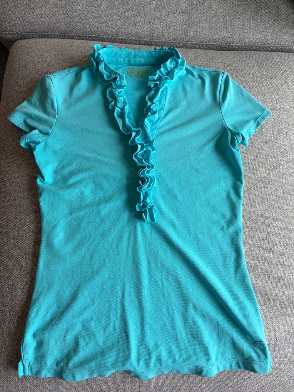 Lilly Pulitzer Luxletic Ruffled Polo Top - Turquoise